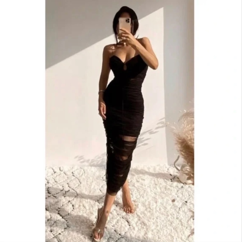NWT BLOGGER FAVE ZARA FISHNET DRAPED TULLE DRESS LIMITED EDITION S